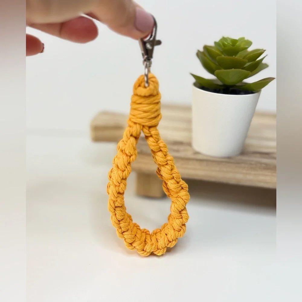 Boho Macrame Wristlet Golden Yellow Keychain